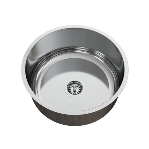 Cuba para Pia de Cozinha em Aço Inox Redonda 37x37x17cm Alto Brilho com Válvula Ghelplus Cinza