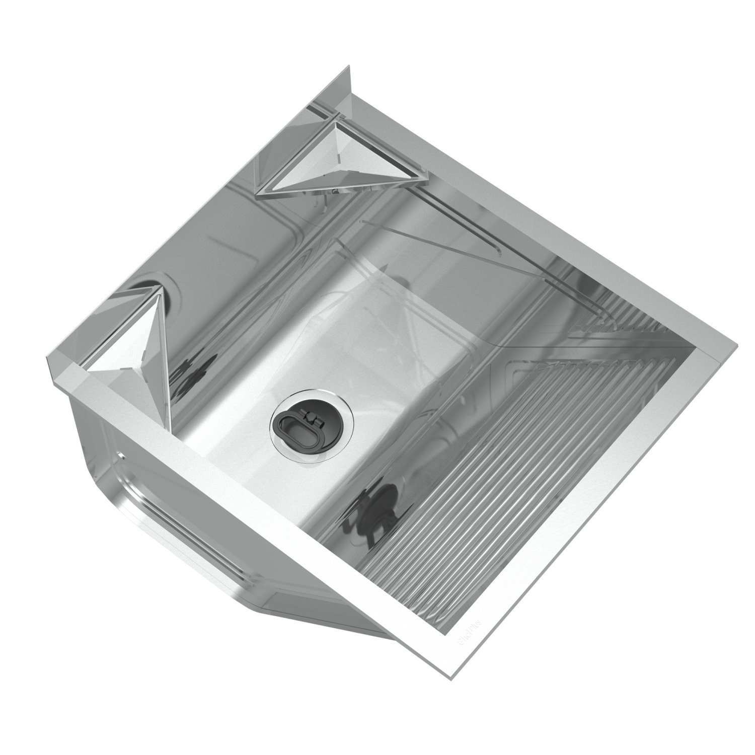 Tanque para Lavanderia em Aço Inox de parede avulso Mini com Suporte 43,8x50,6x29,4cm 32 Litros GhelPlus - 1