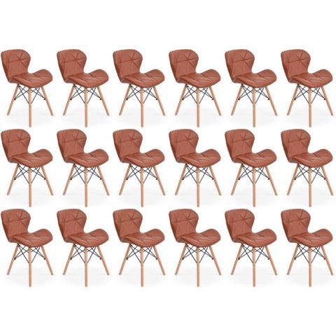 Kit 18 Cadeiras de Jantar Charles Eames Slim Wood Estofada - Marrom