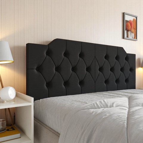 Cabeceira Painel Casal Capela Estofada Capitonê Dobrável 140cm Fixação na Parede:Preto