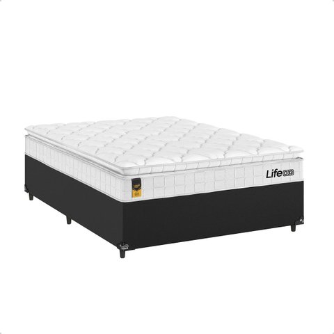 Cama Box Viúva Preto+ Colchão Life D33 Pillow Top Branco 61x128x188cm - e-Shop Casa