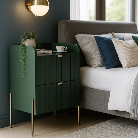 Mesa de Cabeceira Venus 45cm 100% Mdf Verde Base Metálica:champagne