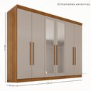 Ver imagem 4 de Guarda-Roupa Casal 100% MDF com Espelhos 6 Portas e 6 Gavetas 274cm Multimóveis Cinamomo/Off White