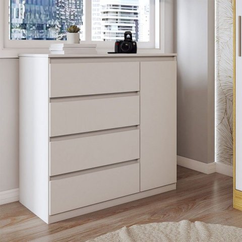 Cômoda Luna 1 Porta 4 Gavetas Branco Neve - Panorama Móveis