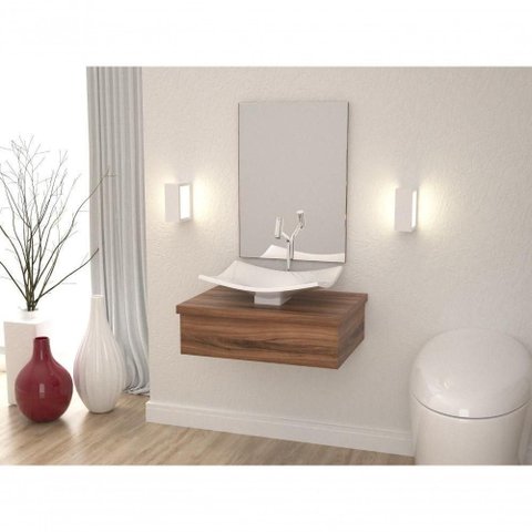 Conjunto Bancada C-cuba F44 e Espelheira Metrópole 601 Carvalho Dark Nogal