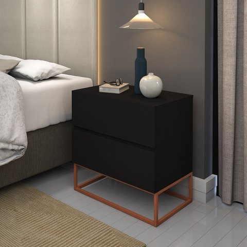 Mesa de Cabeceira para Quarto Moderna Eros 45cm Estilo Industrial Base de Ferro Cobre:preto Fosco
