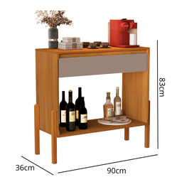 Aparador Premium Aberto Mdf Pé Madeira Maciça Bar Requinte:nature / Gris - 3