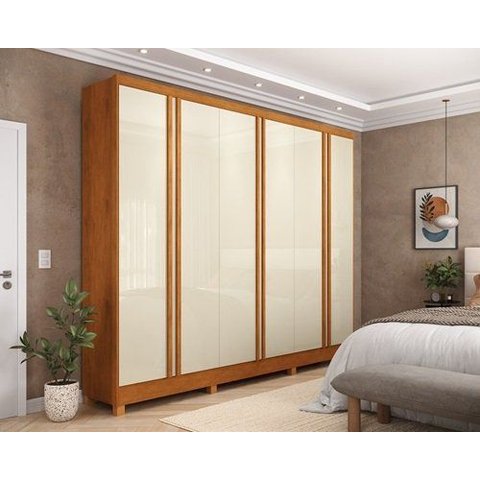 Guarda Roupa Casal 2,75m Grande 100% MDF 6 Portas 4 Gavetas Nature Off White com Pes