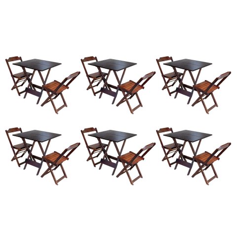 Kit 6 Conjuntos de Mesa Dobrável com 2 Cadeiras de Madeira 70x70 - Imbuia