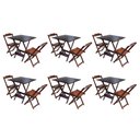 Ver imagem 1 de Kit 6 Conjuntos de Mesa Dobrável com 2 Cadeiras de Madeira 70x70 - Imbuia