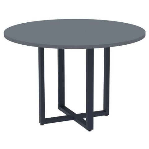Mesa de Reunião Redonda P25 Pandin 110 Cm (largura) Tampo Mdp Grafito Pé Aço Tubular Azul Del Rey