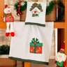 Kit de Panos de Copa Bordado Felpudo Natalino 03 Peças - Decoração Natal Guardanapo de Prato 100% Al - 3