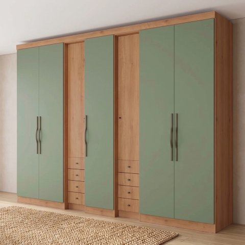 Guarda-Roupa Casal 7 Portas 8 Gavetas Freijó/Verde Sálvia 233 x 270cm Yescasa Absolut New