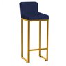 Kit 06 Banqueta Alta Com Encosto Lucca Industrial Cozinha Balcão Bistrô Ferro Dourado Suede Azul - 2