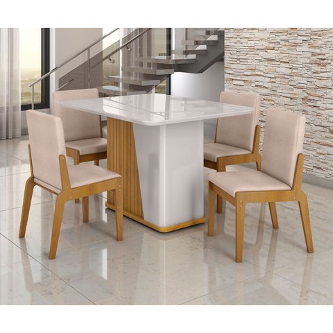 Conjunto Mesa com 4 Cadeiras Harmonia Marrom/Marromle/Off White