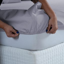 Lençol Cama Casal 100% Algodão com Elástico Percal 300 Fios Hotel Pousada:cinza - 2