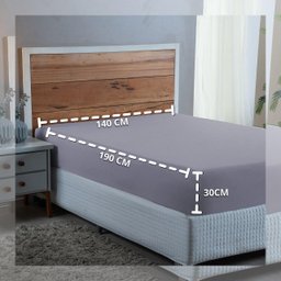 Lençol Cama Casal 100% Algodão com Elástico Percal 300 Fios Hotel Pousada:cinza - 3