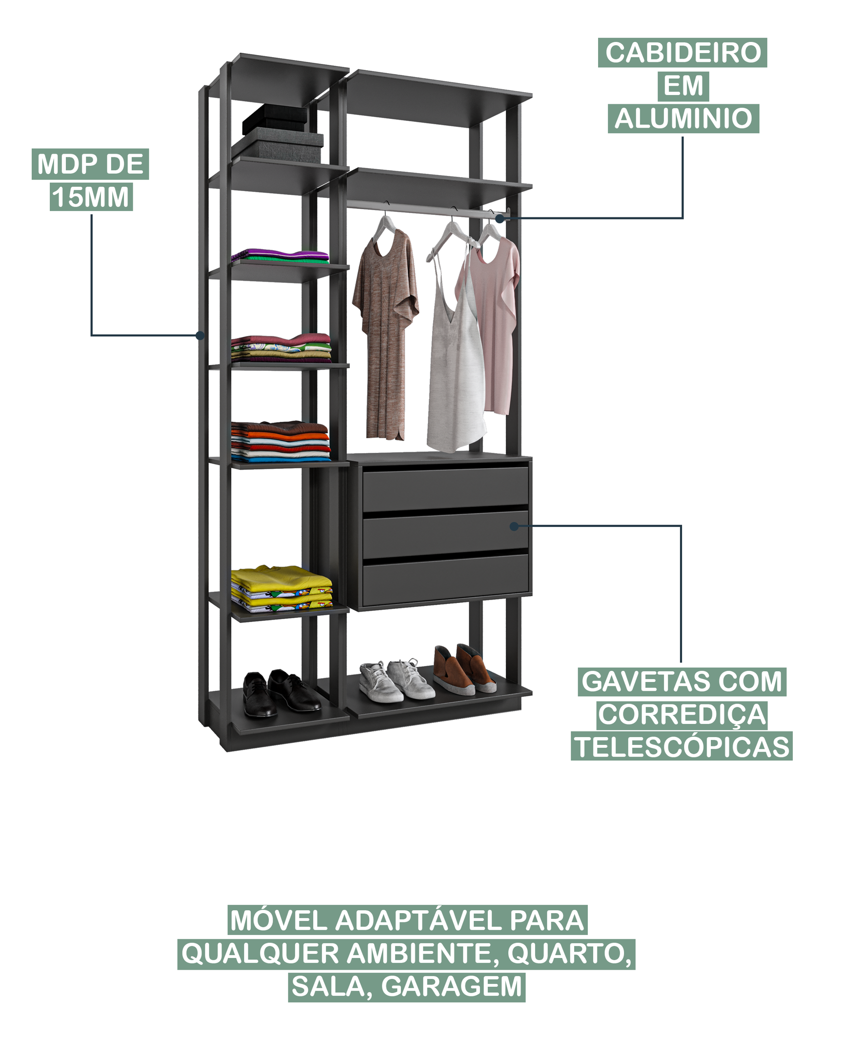 Módulo para Closet 6 Prateleiras 3 Gavetas  - 7