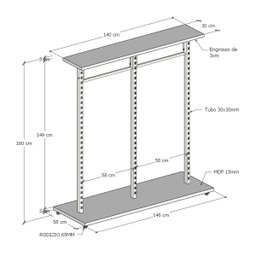 Expositor Central com 3 Colunas Cremalheira para Acessórios de 60 Cm Comac New Preto - 2