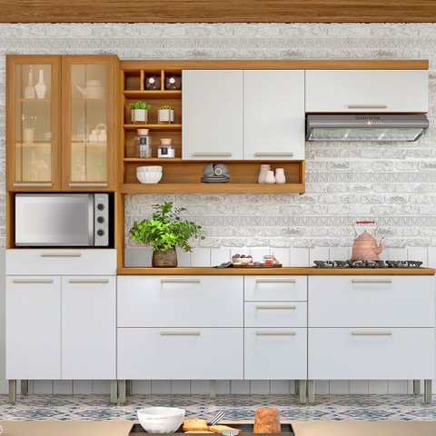 Cozinha Modulada 05 Peças Armário Geladeira Burguesa Premium em Mdf Nesher