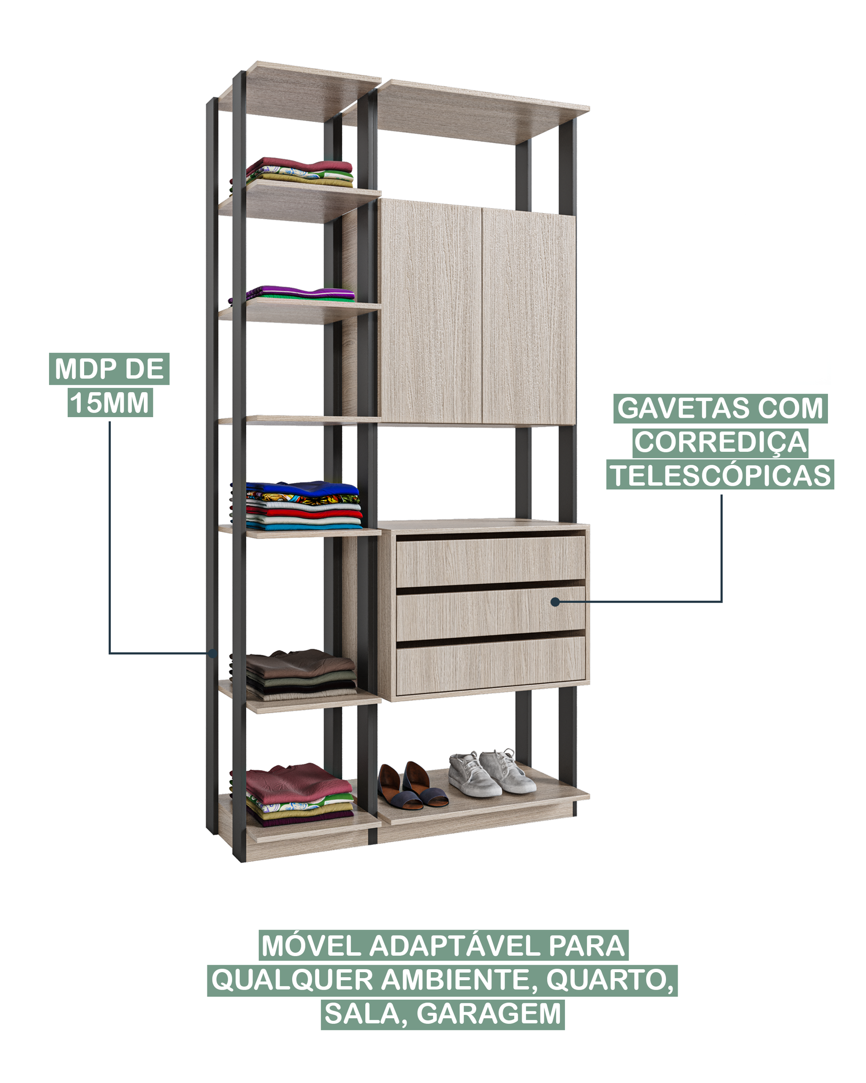 Módulo para Closet 2 Portas 3 Gavetas  - 7