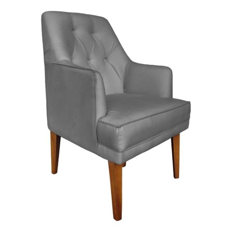 Cadeira Poltrona Decorativa Paris Retro Linho Cinza Dominic Decor