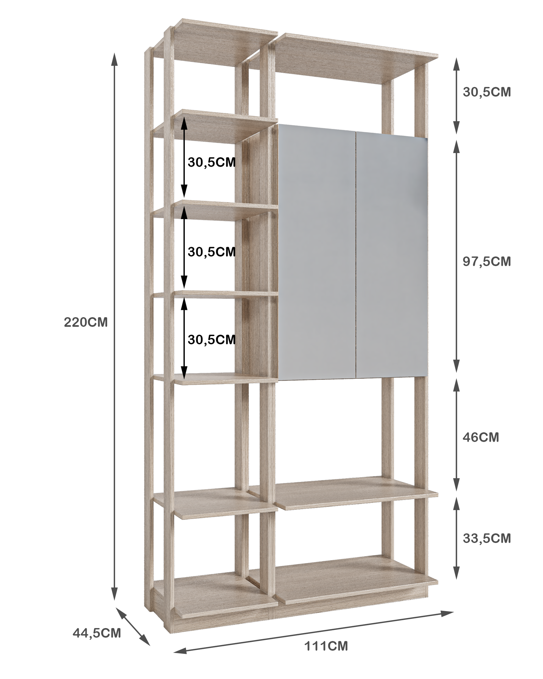 Módulo para Closet com Espelho 2 Portas 8 Prateleiras  - 8