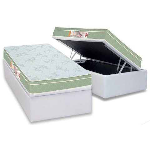 Cama Box Baú Solteiro: Colchão Espuma D33 Castor Sleep Max Euro Pillow + Base CRC Courano White(88x1