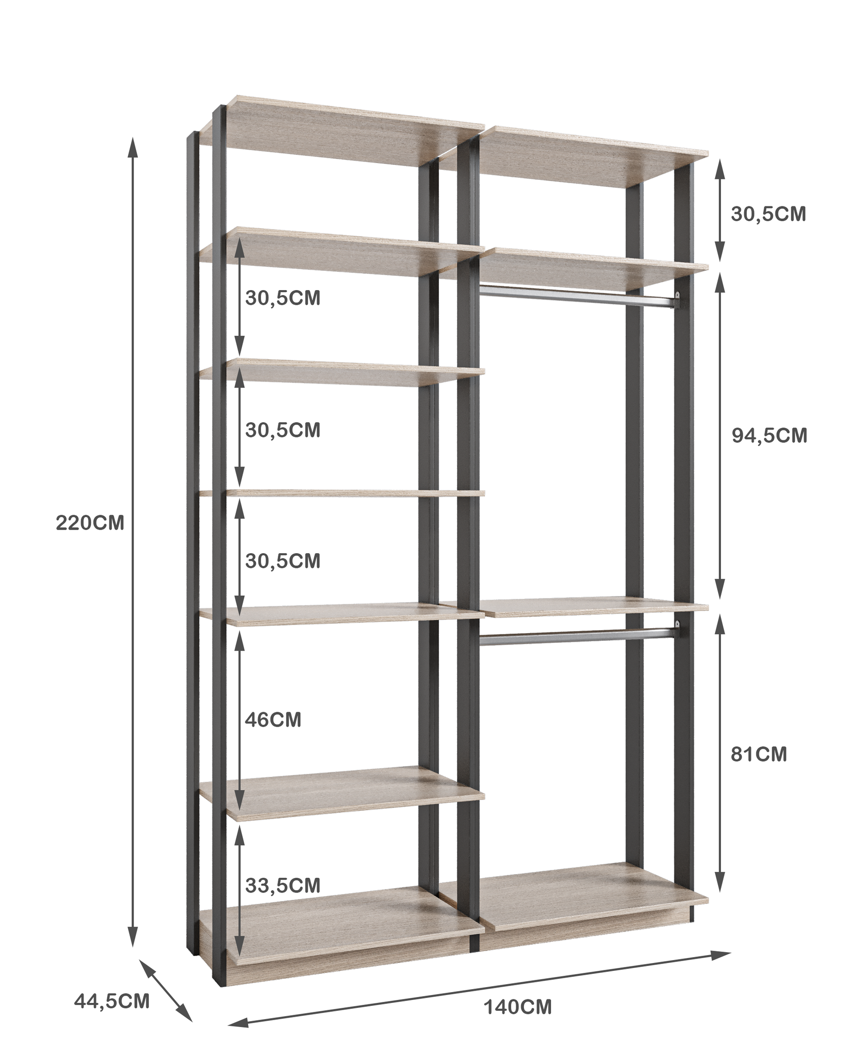 Módulo para Closet 6 Prateleiras 2 Cabideiros  - 6