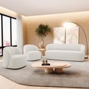 Ver imagem 1 de Kit 02 Poltronas Giratória e 01 Sofá Orgânico Leez 170cm 02 Lugares Bouclê Off White - Desk Design