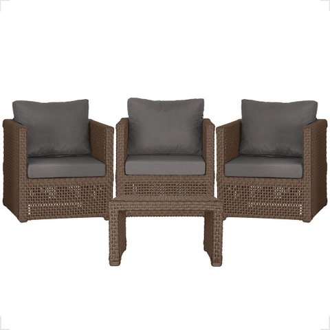 Mesa Centro e 3 Poltronas Madri Corda Náutica Estofado 11 Trama Original