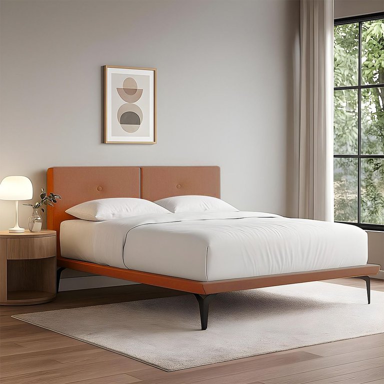 Cama Japonesa Toquio Casal com Cabeceira Almofada Linho Telha Cama Japonesa Toquio Casal com Cabeceira Almofada Linho Telha