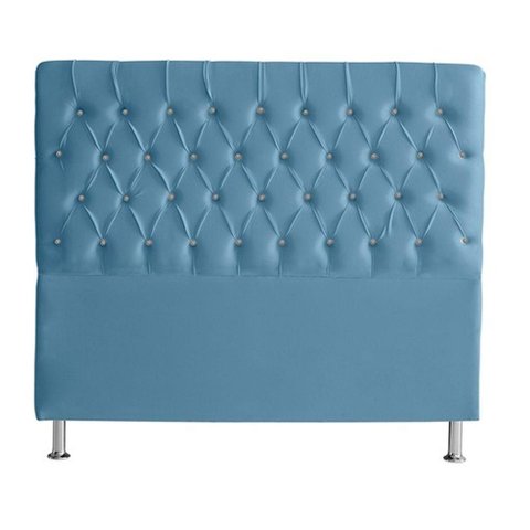 Cabeceira de Cama Box Queen 160cm Suede Botão Cristal Azul Bebê