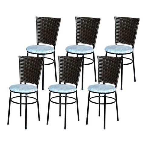 6 Cadeiras para Mesa Preta Hawai Marrom Assento Floral:floral Gelo