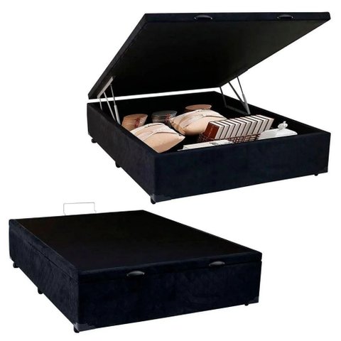 Base Box Bau Casal Suede Premium Santo Box 47x138x188:preto