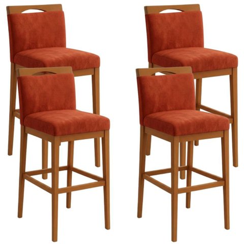 Kit 4 Banquetas Alta Cozinha Gourmet Conforto Suede