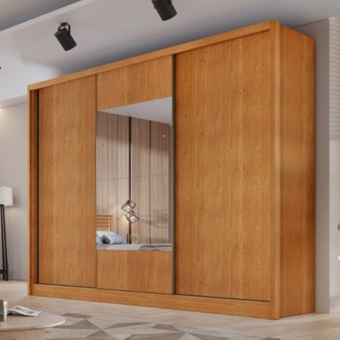 Guarda Roupa Casal em MDF com Espelho 3 Portas 6 Gavetas Montreal Marrom/Cinamomo