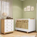 Ver imagem 1 de Quarto de Bebê com Cômoda 4 Gavetas e Berço 4 em 1 Minicama 100% MDF Mike Espresso Móveis Branco/Brilho/Amêndoa