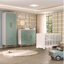 Ver imagem 1 de Quarto Infantil com Guarda-Roupa 2 Portas 2 Gavetas com Cômoda e Berço Magia Espresso Móveis Verde/Branco
