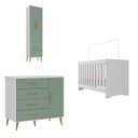 Ver imagem 2 de Quarto Infantil com Guarda-Roupa 2 Portas 2 Gavetas com Cômoda e Berço Magia Espresso Móveis Verde/Branco