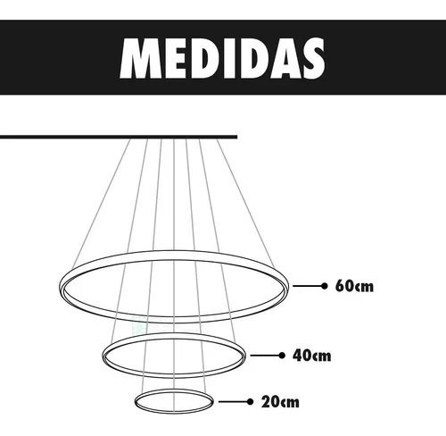 Lustre Led Moderno Pendente 89w Preto C/ Controle 60cm - 6