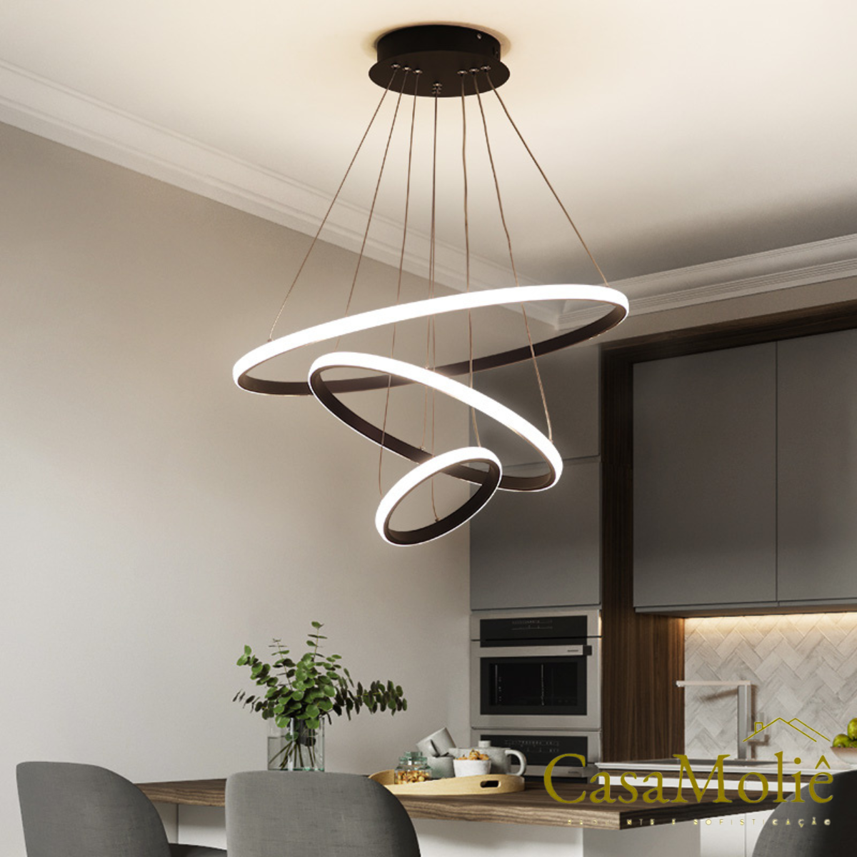 Lustre Led Moderno Pendente 89w Preto C/ Controle 60cm - 2