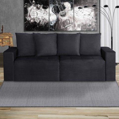 Sofá Retrátil 3 Lugares 200cm Nyc Preto