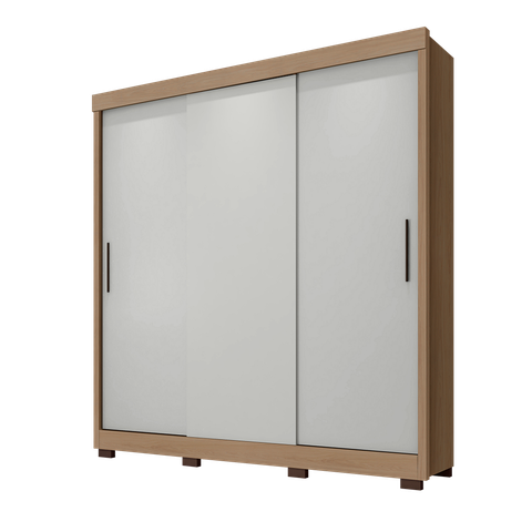 Guarda Roupa Casal Roupeiro Lion 3 Portas de Correr Quarto - Nature / Off White