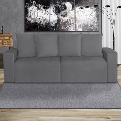 Sofá Retrátil 3 Lugares 200cm Nyc Cinza Chumbo