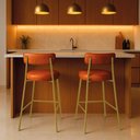Ver imagem 1 de Banqueta Cozinha Alta com Encosto Industrial Dourado Kit 2 Londres Pu D03 - D'Rossi