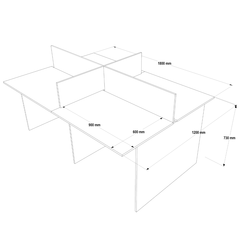 Plataforma de trabalho 4 Lugares Cor:Legno Salinas com Branco - 4