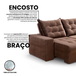 Sofá Retrátil/reclinável Pará 1,90m Suede Marrom com Molas no Assento - Vivaro Decor - 5