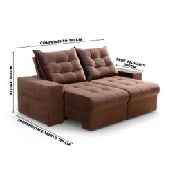 Sofá Retrátil/reclinável Pará 1,90m Suede Marrom com Molas no Assento - Vivaro Decor - 3
