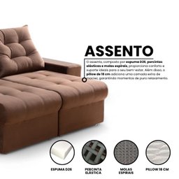 Sofá Retrátil/reclinável Pará 1,90m Suede Marrom com Molas no Assento - Vivaro Decor - 4